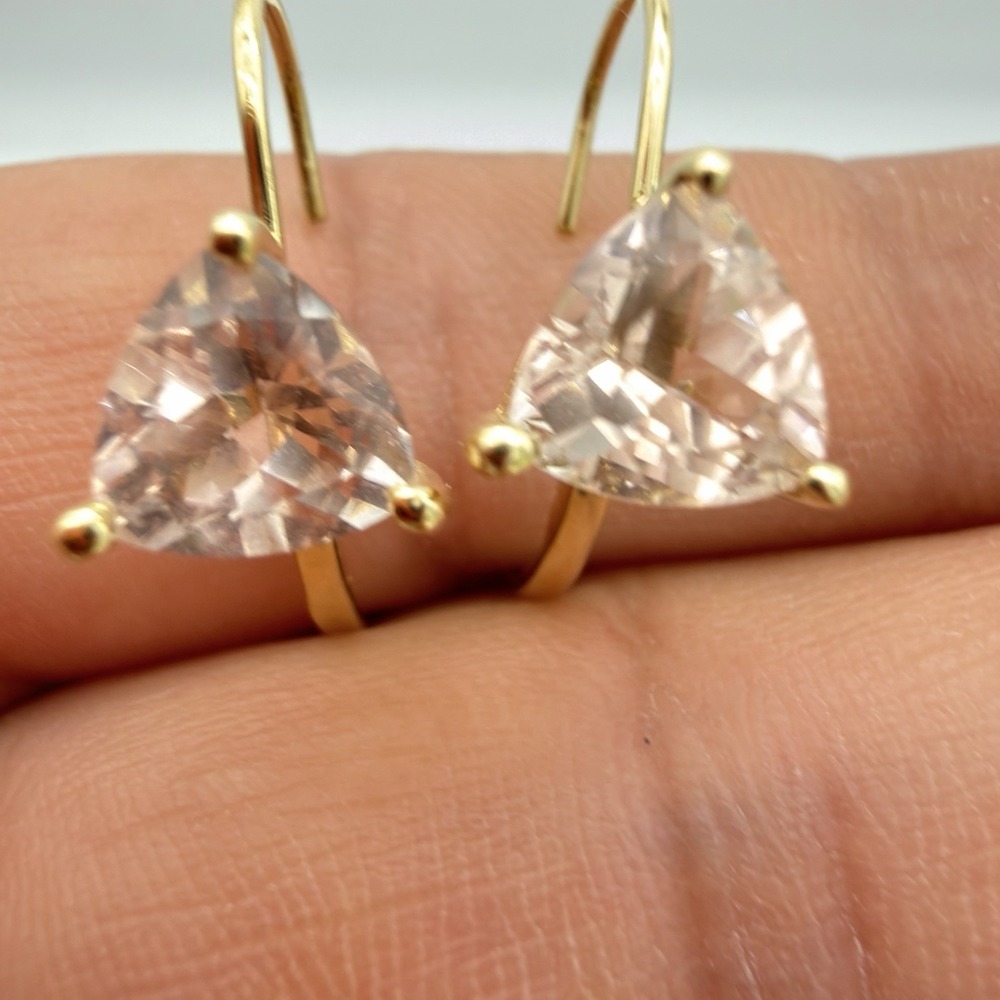 Vtg 14K Yellow Gold Pink Stone Earrings Posibly Morganite QVC HSN Designer